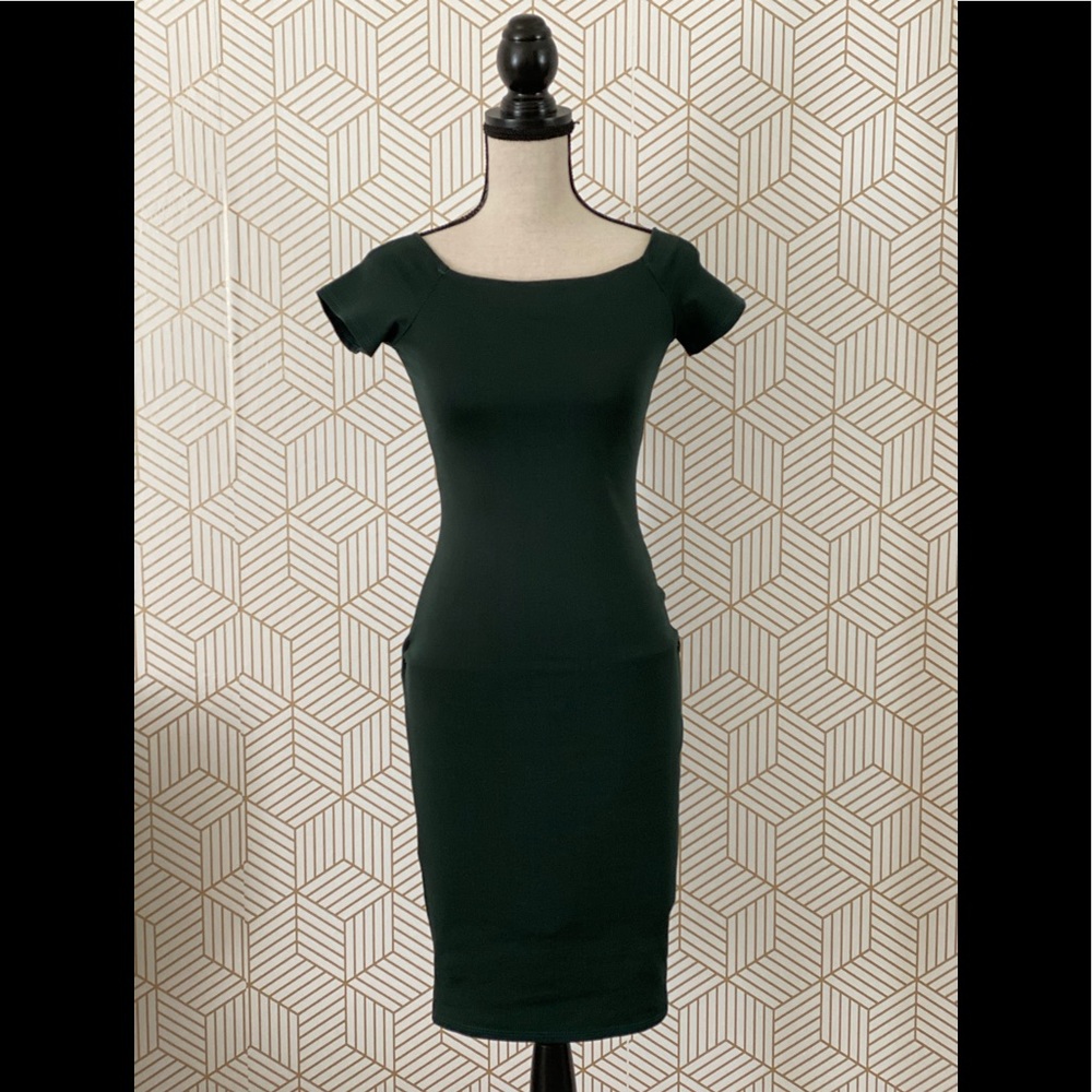 Teal Off Shoulder Midi Bodycon Dress